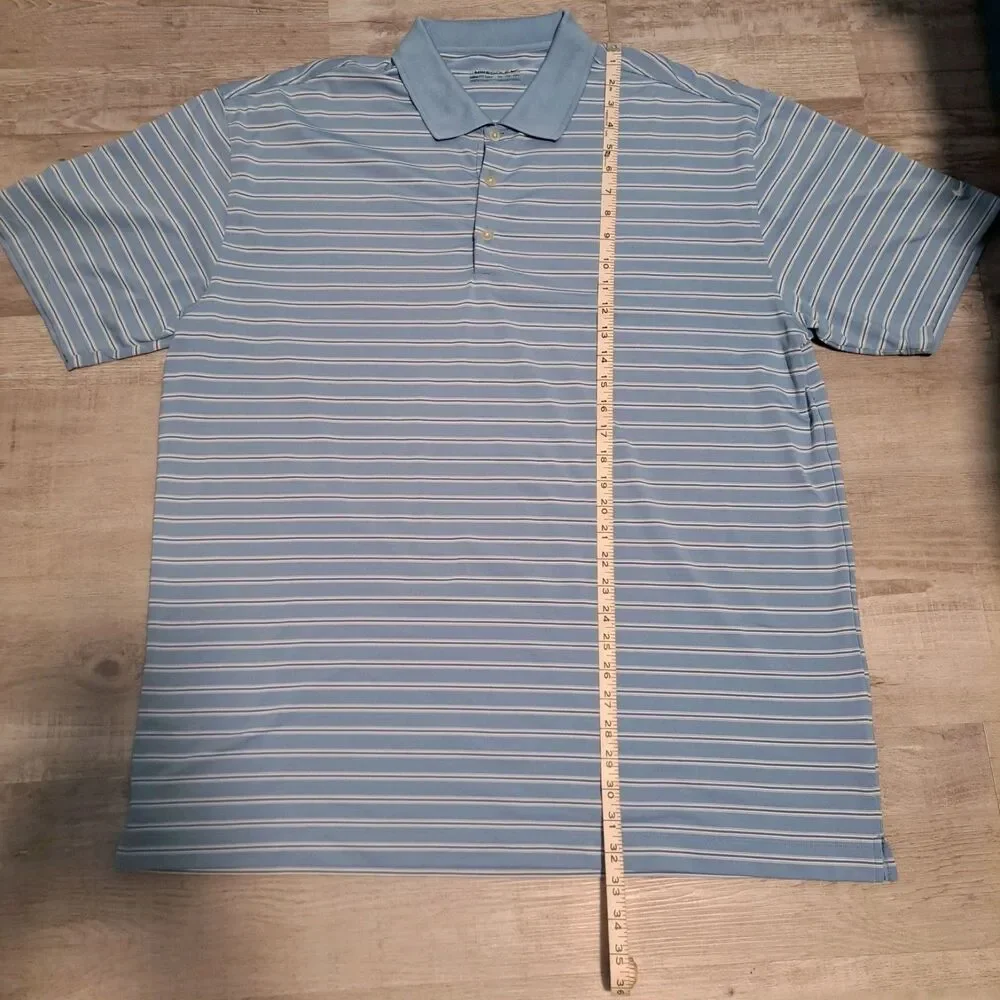 Nike‎ Golf Mens XXL Dri Fit Polo Shirt Collar Vent Blue Striped Logo Tatum Ranch